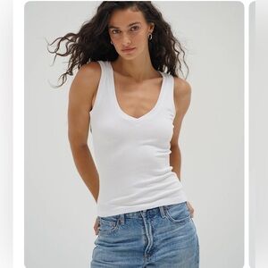 LNA White Ribbed V-Neck Tank Top - Women